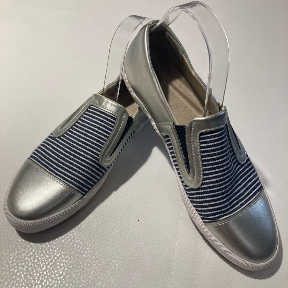 GEOX Sz 10 Plimsolls Glyo Silver Canvass Slip On Loafers Flats